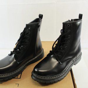 Combat Boot Black Lace Up Chunky Heal Leather Size 6.5